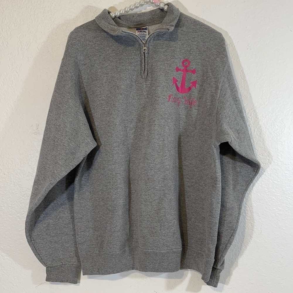 Jerzees NuBlend Navy Wife Quarter-Zip Sweatshirt M - Picture 2 of 4